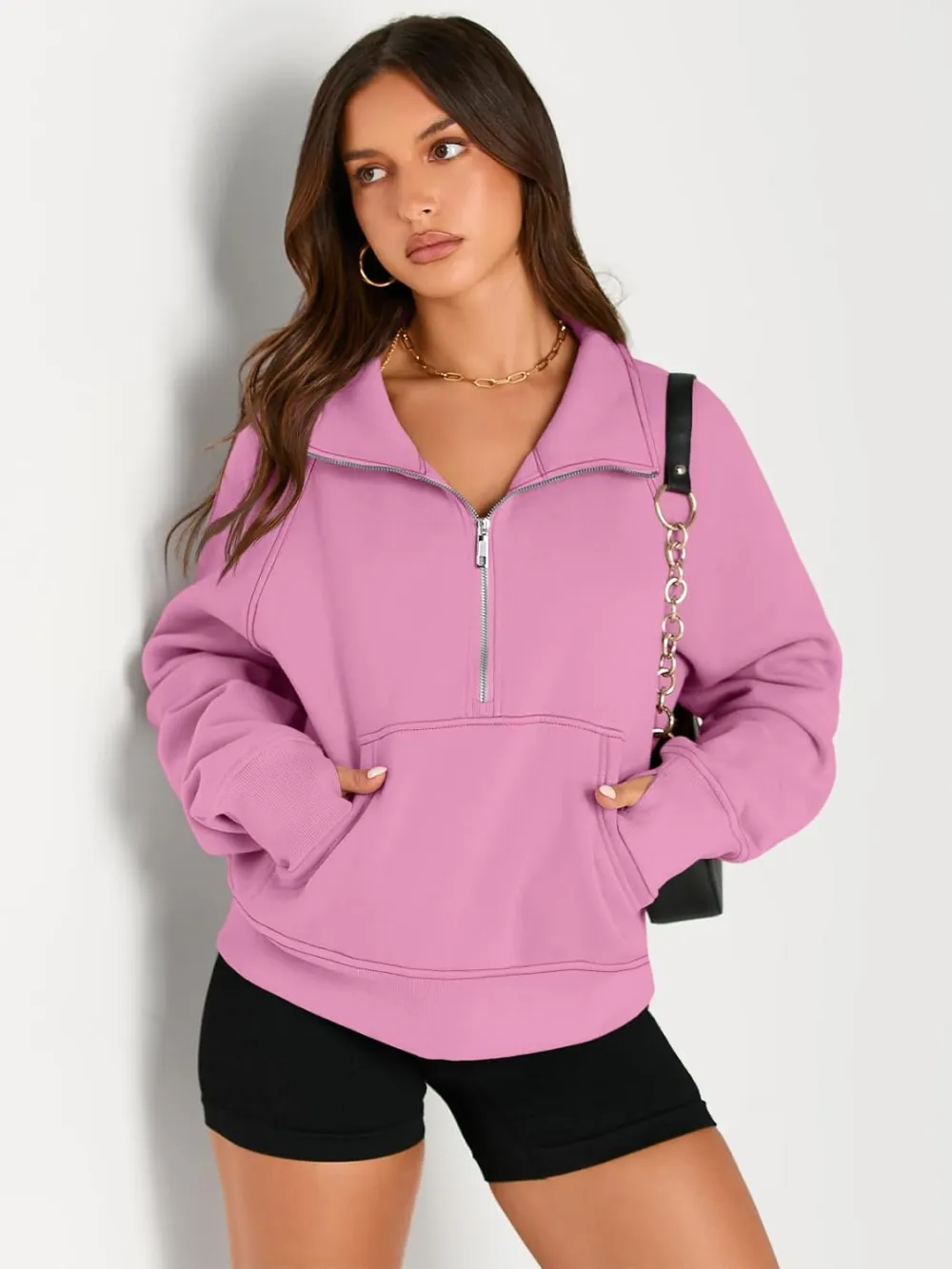 Womens Sweatshirts Half Zip Cropped Pullover Fleece Quarter Zipper Hoodies Fall outfits Clothes Thumb Hole