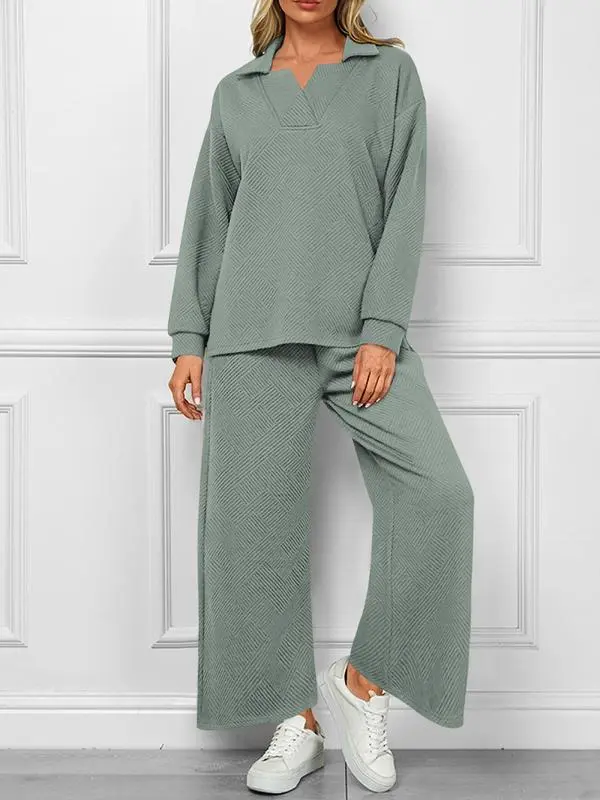 Women 2025 FW 2-Piece Pullover & Wide Leg Pants Lounge Set