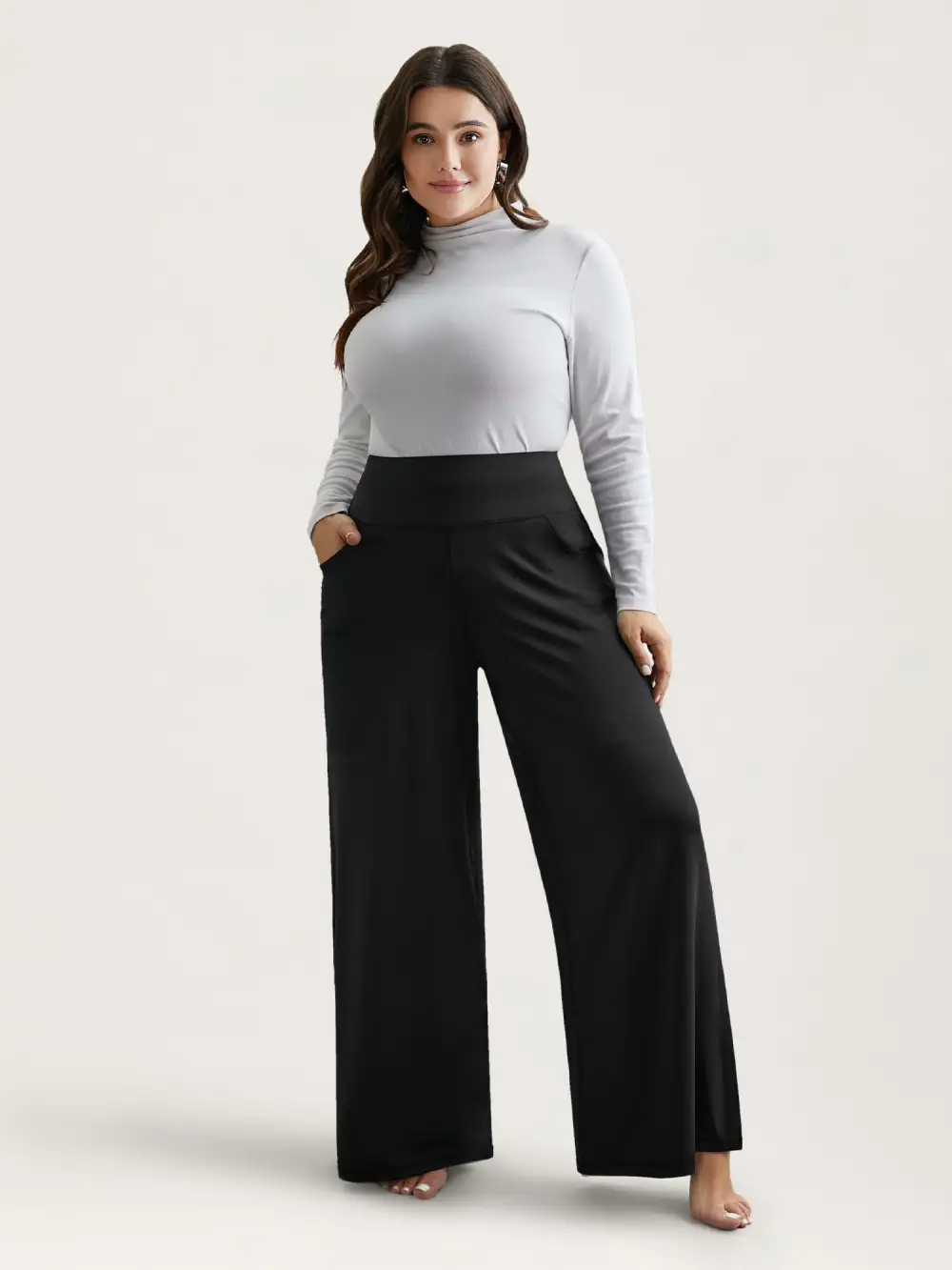 Super Stretchy Wide-Leg Casual Pocket Pants