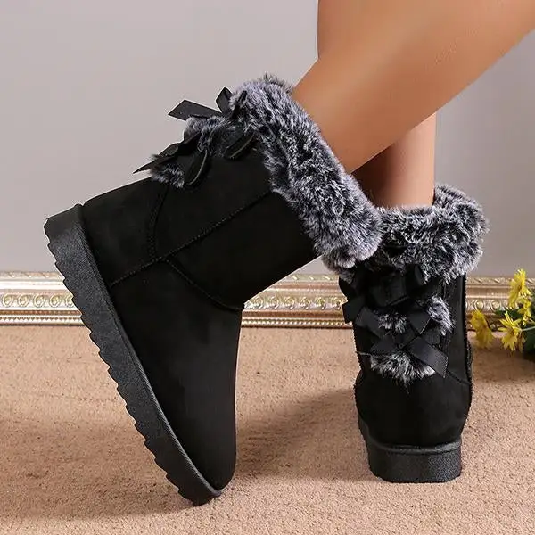 Women's Fashionable Furry Bow Thick Sole Snow Boots 27354078S