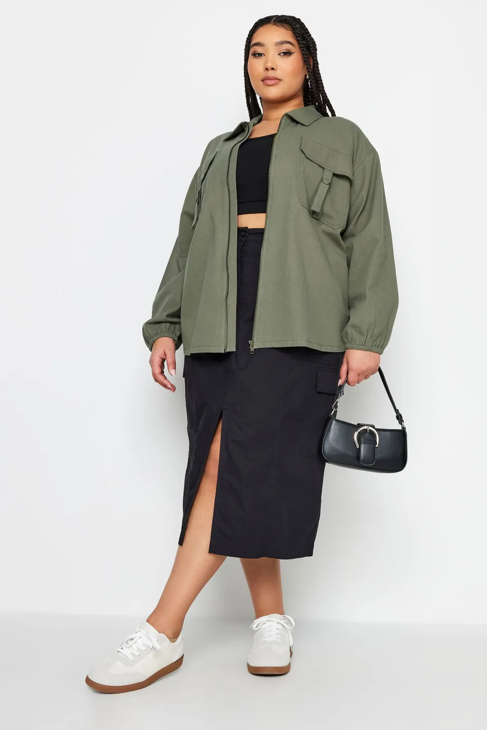 YOURS Curve Stone Brown Utility Bomber Jacket