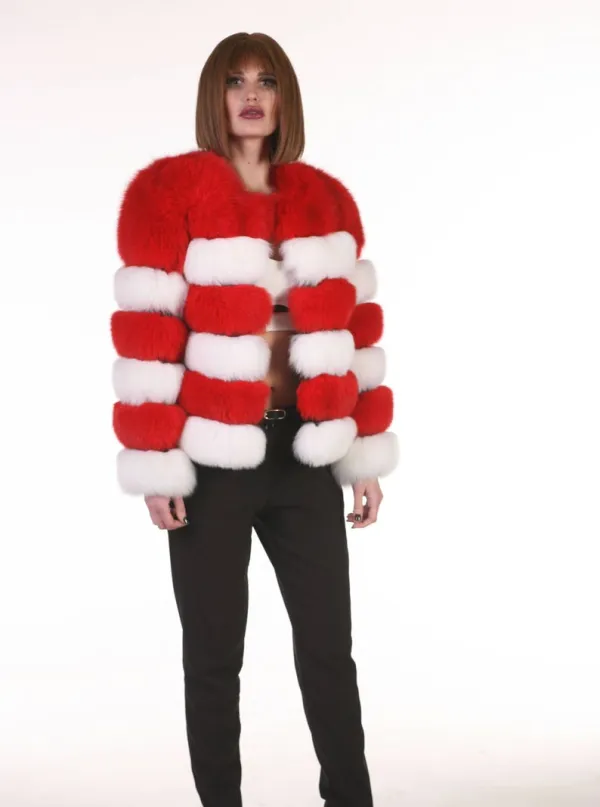 Red and White Fox Fur Jacket