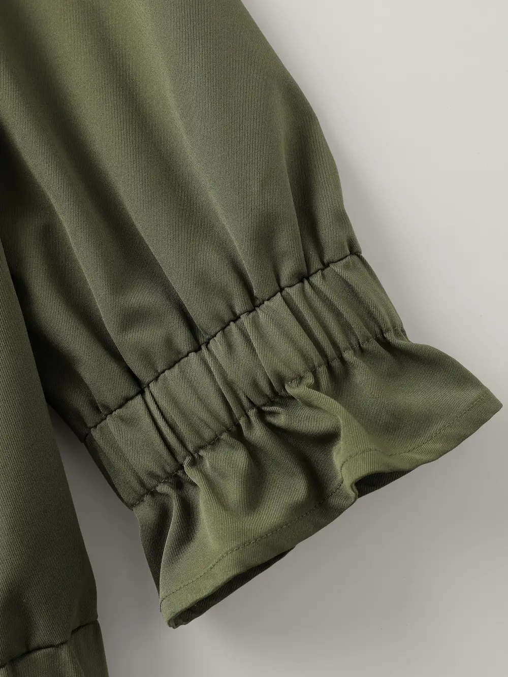 Lined Pockets Shirred Cuffs Zipper Jacket