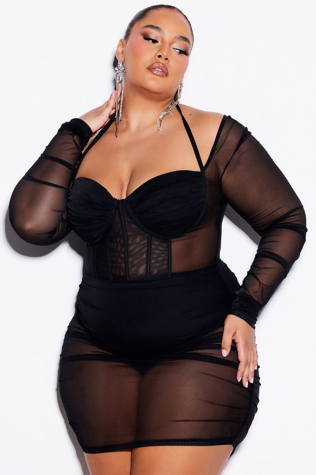 Sheer Dreams Mesh Mini Dress - Black