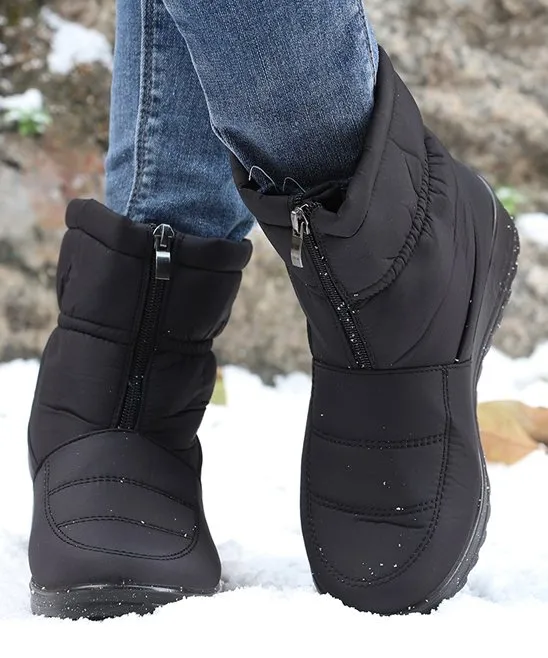 Black Front-Zip Waterproof Snow Boot - Women