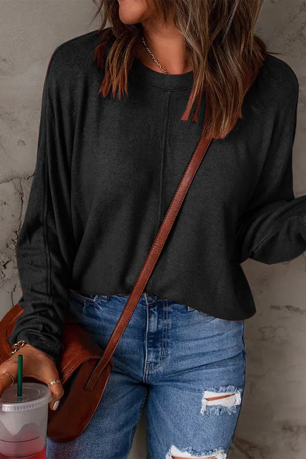 Solid Long Sleeve Crew Neck Casual Top