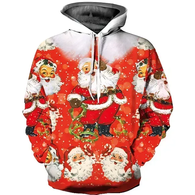 Santa Claus Ugly Christmas Sweater / Sweatshirt Hoodie Pullover Print Front Pocket Graphic Hoodie For Men's Women's Unisex Adults' 3D Print 100% Polyester Party