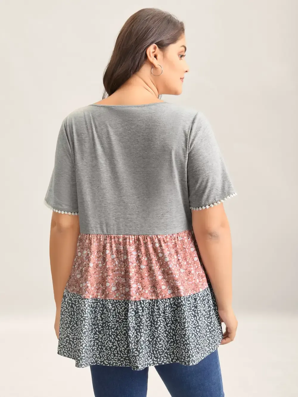 Ditsy Floral Print Patchwork Layered T-Shirt