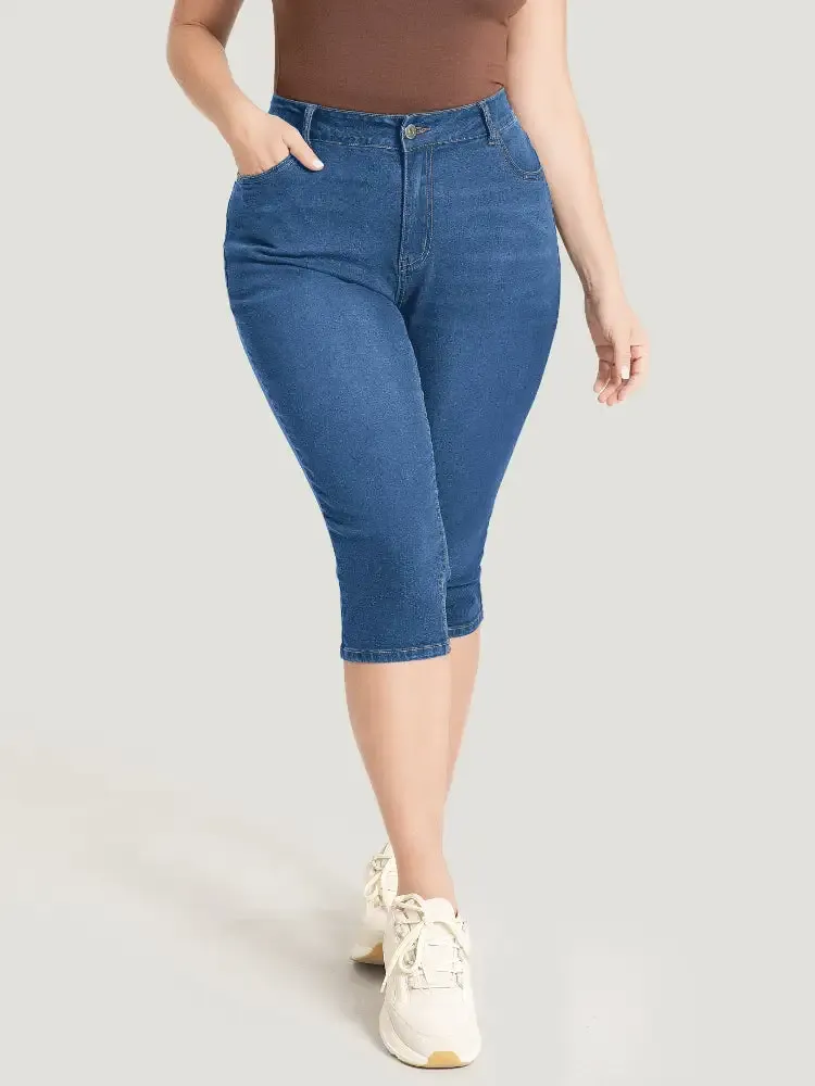 Skinny Very Stretchy Dark Wash Split Knee Denim Shorts