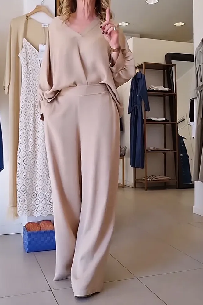 Women's Solid Color loose top & Pants Two Piece Set