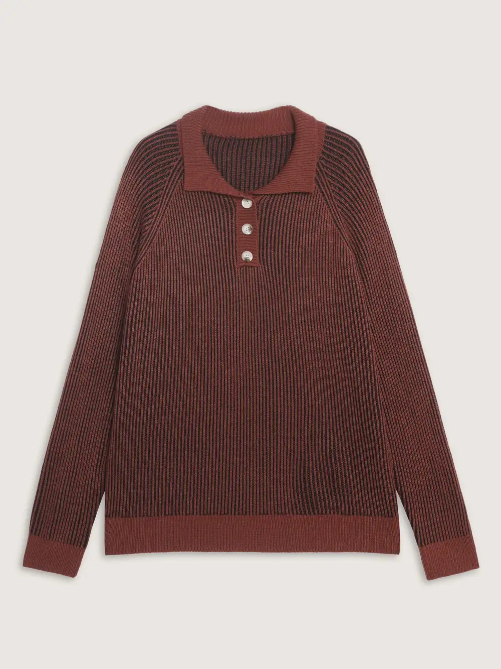 Polo Collar Color Contrast Textured Pullover