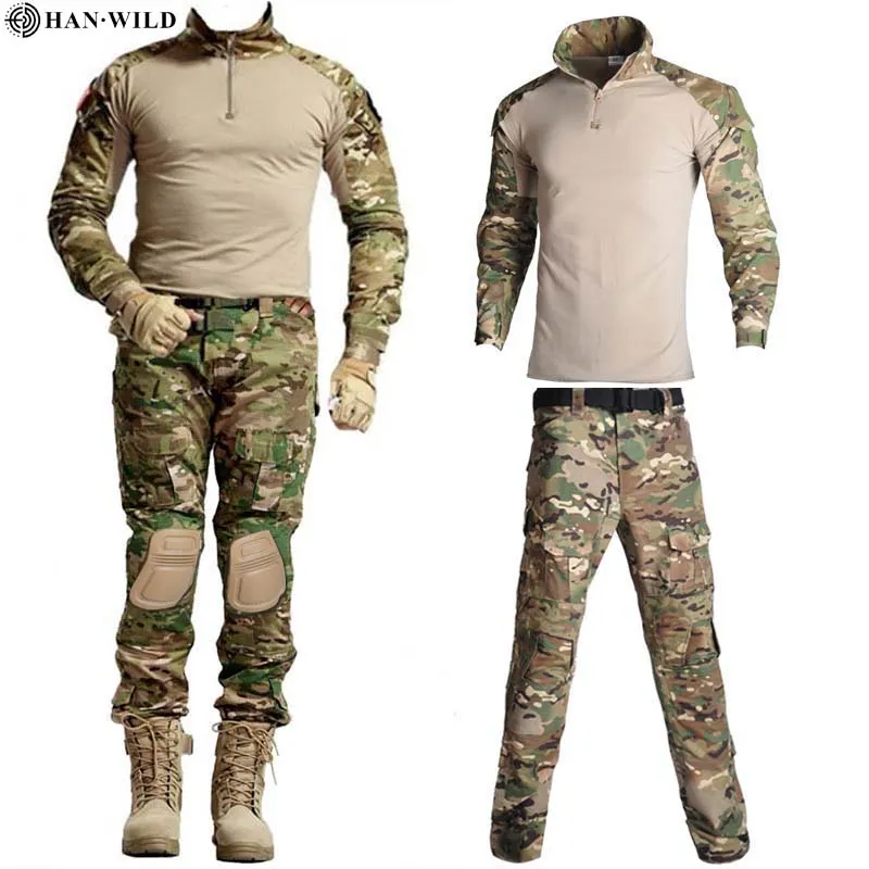 Tactical Camouflage Military Uniform Clothes Suit Men US Army clothes Military Combat Shirt + Cargo Pants Knee Size 8xl