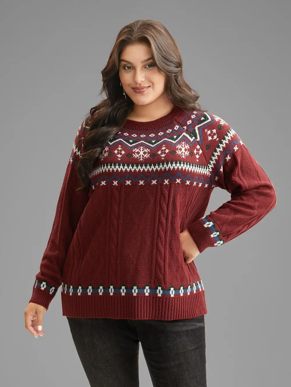 Festive Fair Isle Cable Knit Pullover