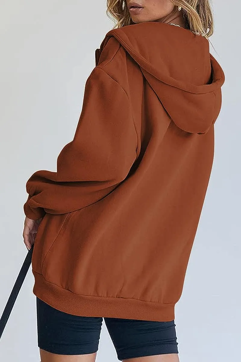 Women's Cute Hoodies Teen Girl Fall Jacket Oversized Sweatshirts Casual Drawstring Zip Up Y2K Hoodie with Pocket