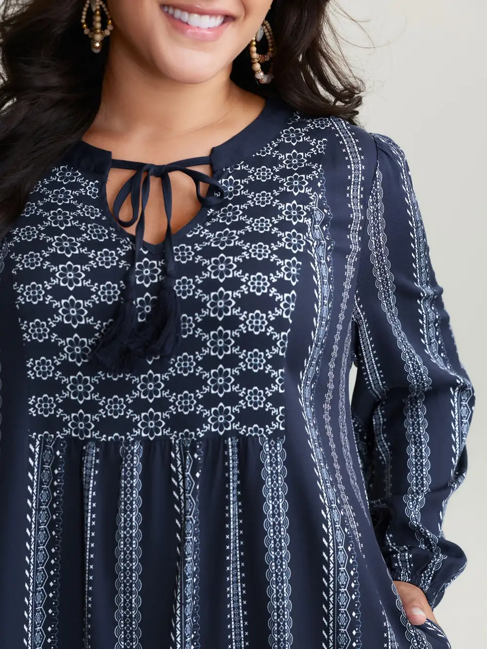 Boho Stripe Notched Collar Ties Midi Dress