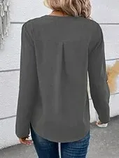 Women's Shirt Solid Color Stylish Casual Long Sleeve V Neck Regular Tops Daily Buttons Red Blue Gray Summer Spring Fall