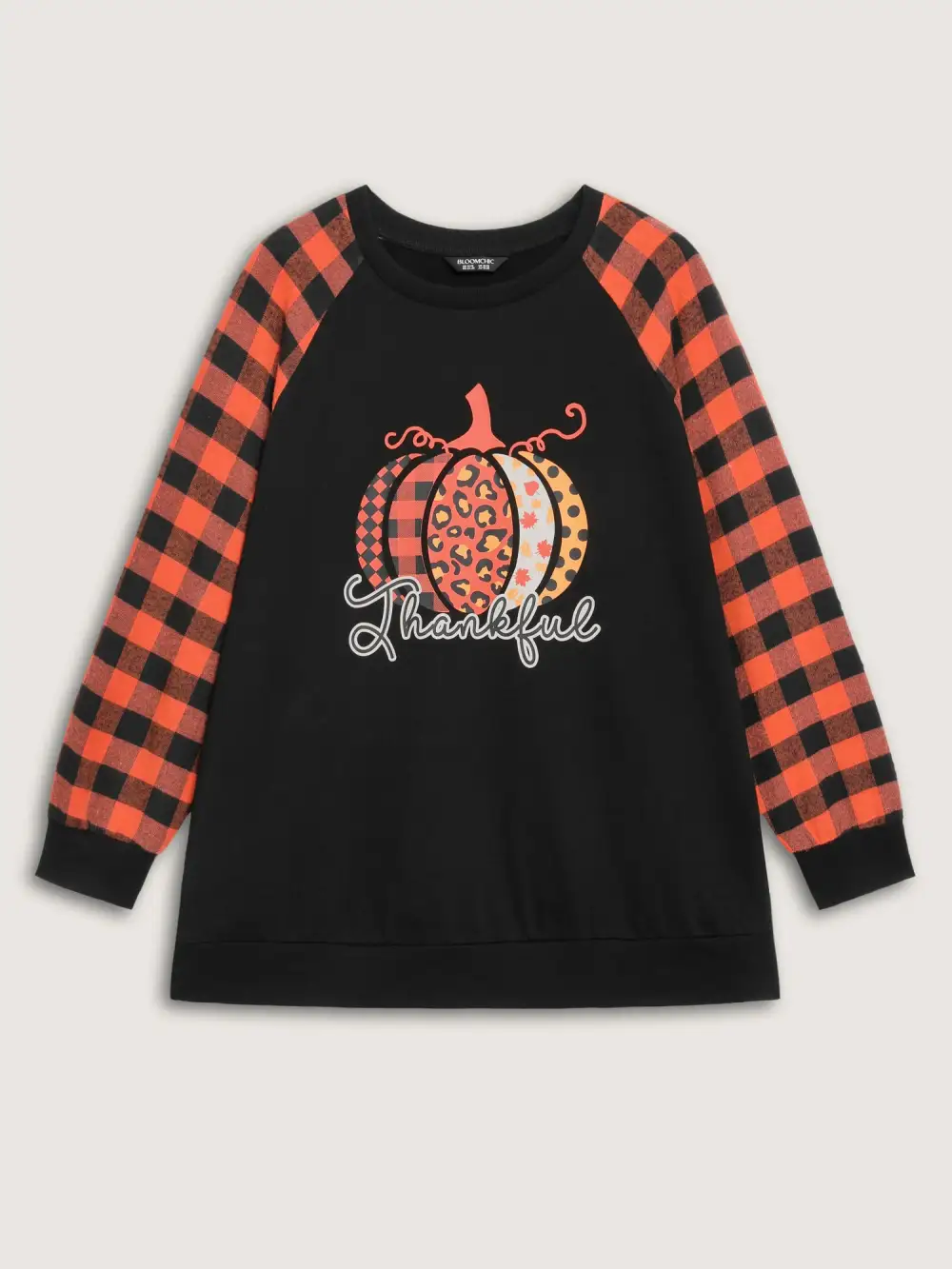 Halloween Pumpkin Plaid Stretchy Sweatshirt