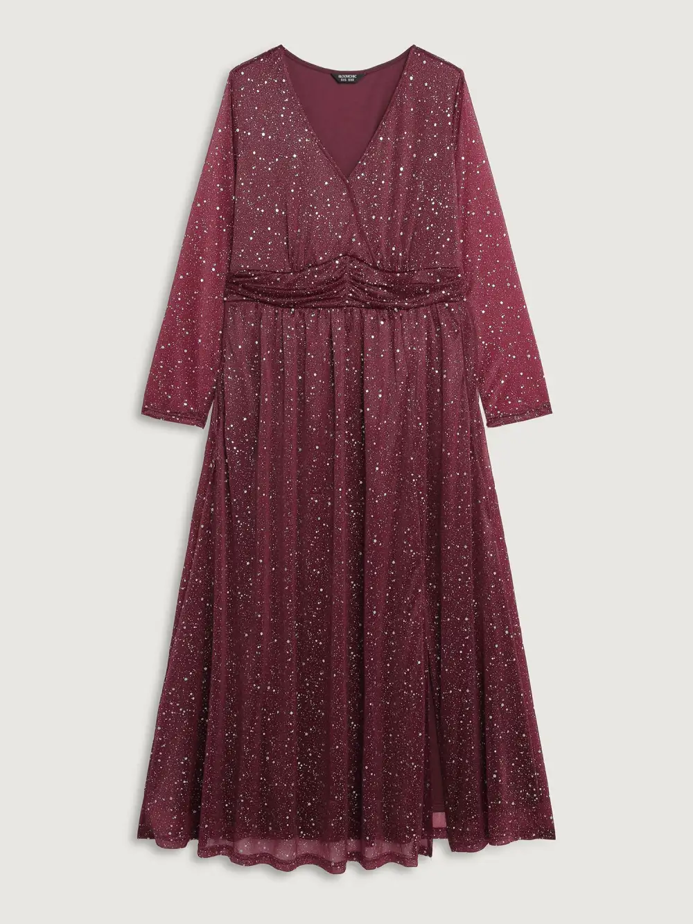 Shimmery Hot Stamp Pockets Slit Maxi Dress