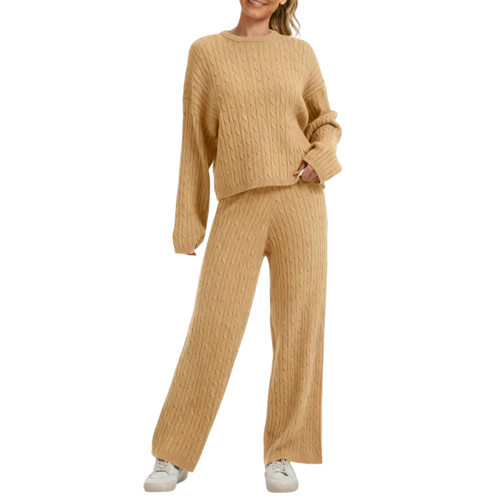 Women's chunky knit sweater casual two-piece set