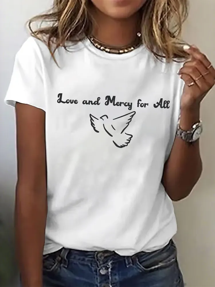 Women's Love And Mercy For All Print Short Sleeve Round Neck Cotton T-Shirt