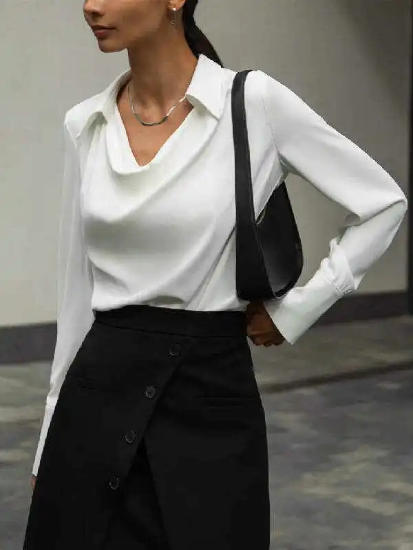 Urban Long Sleeves Solid Color Heaps Collar Blouses&Shirts Tops