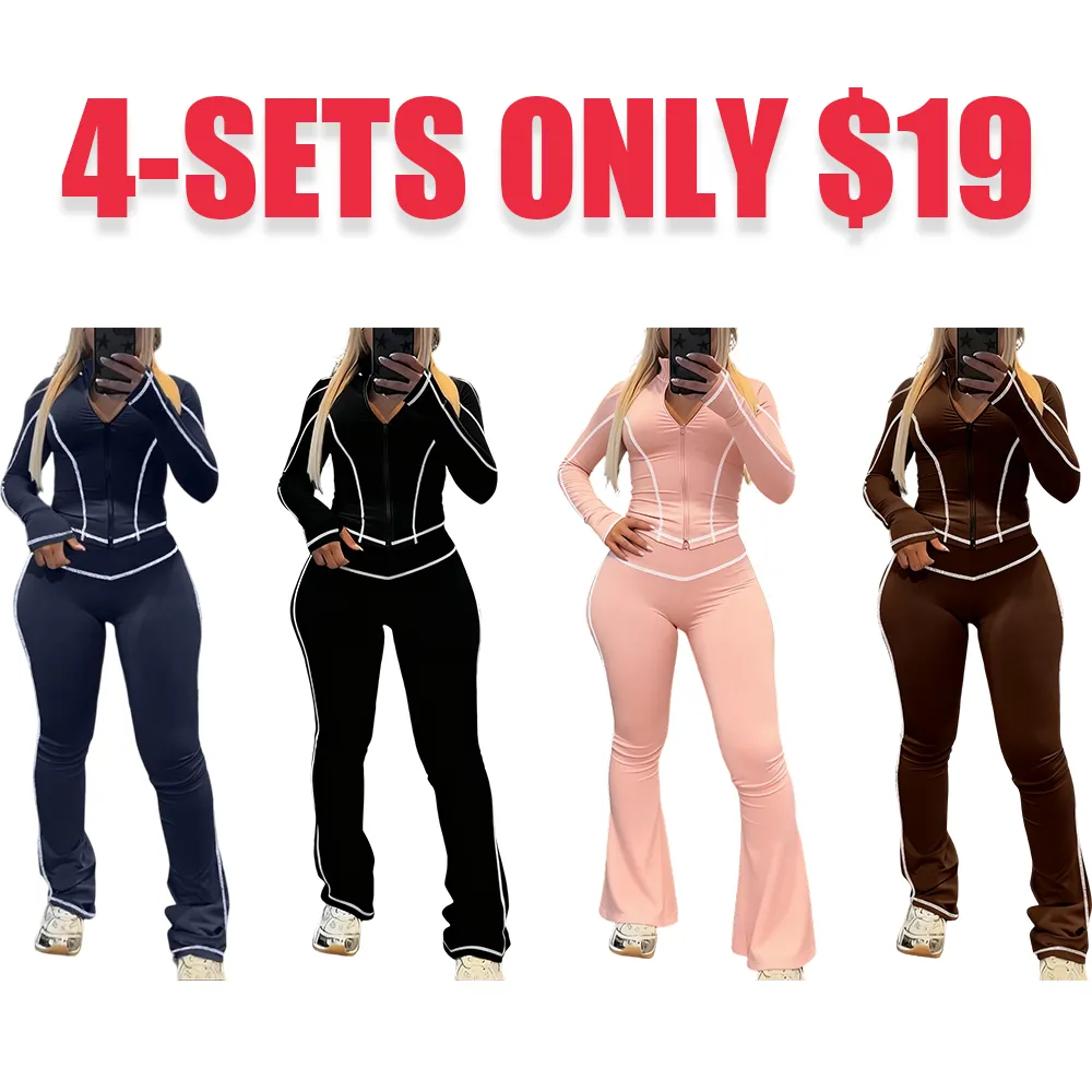 Women's Fall/Winter 2-Piece Set: Striped Zip-Up Jacket + High-Waist Pants (Long-Sleeve)