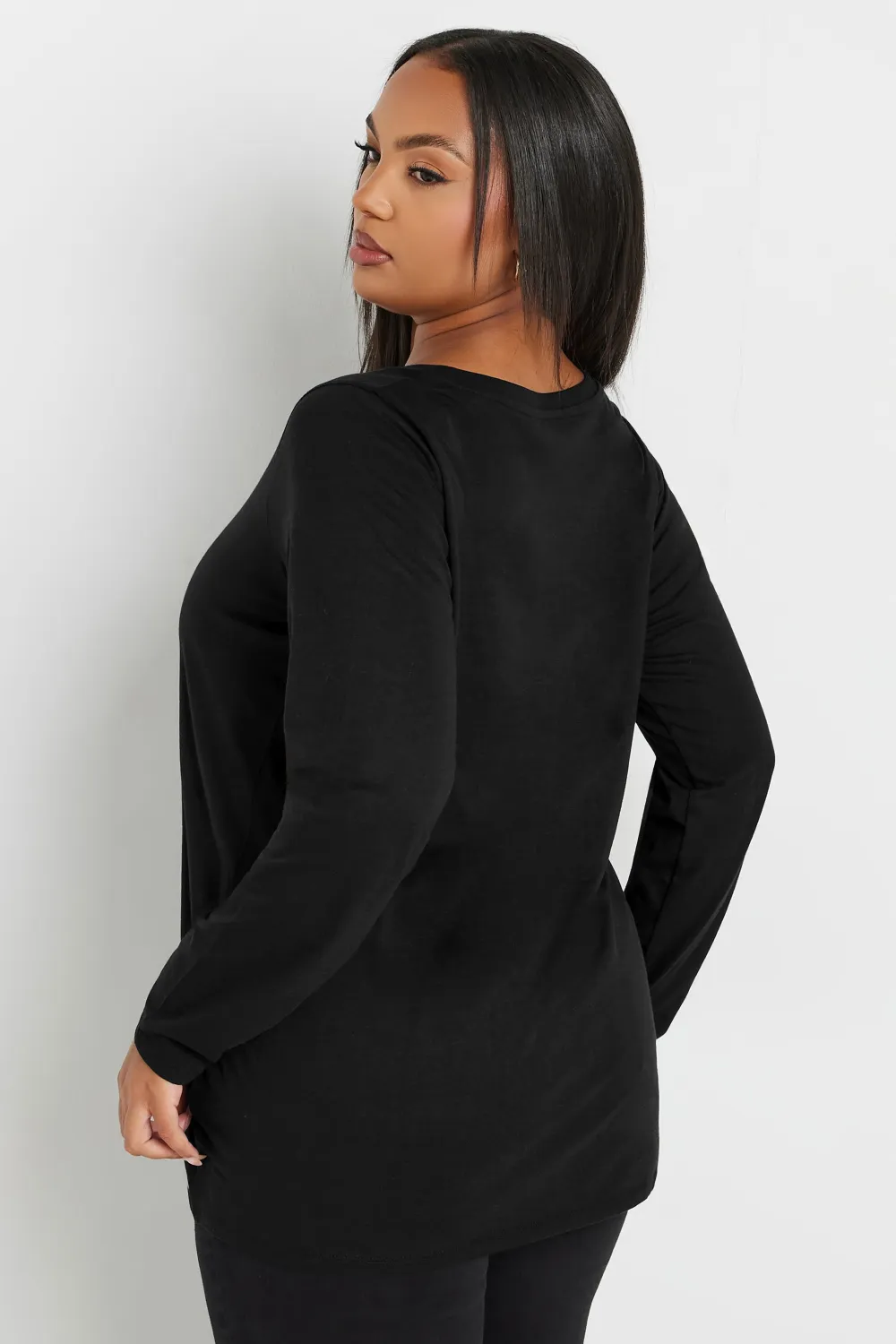 YOURS Curve Black Cotton Long Sleeve T-Shirt