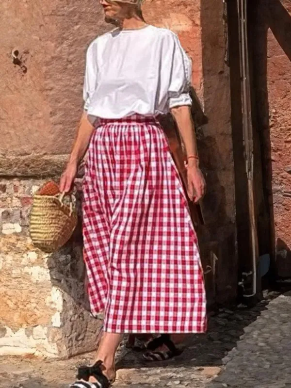 WOMEN'S PLAID WAIST-SLIMMING POCKET HALF-BODY SKIRT