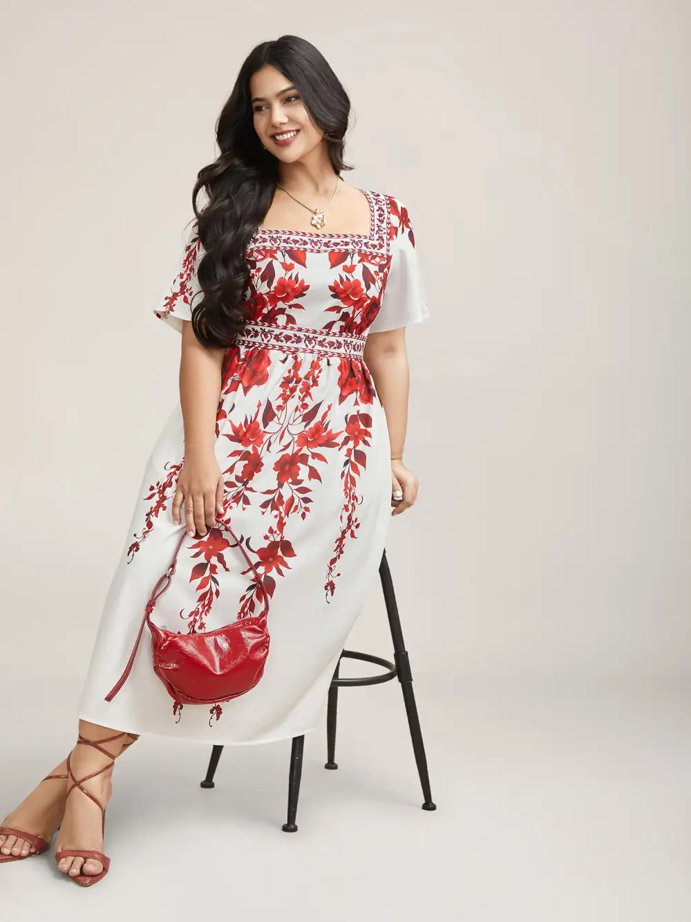 Bohemian Floral Print Stretchy Waist Maxi Dress