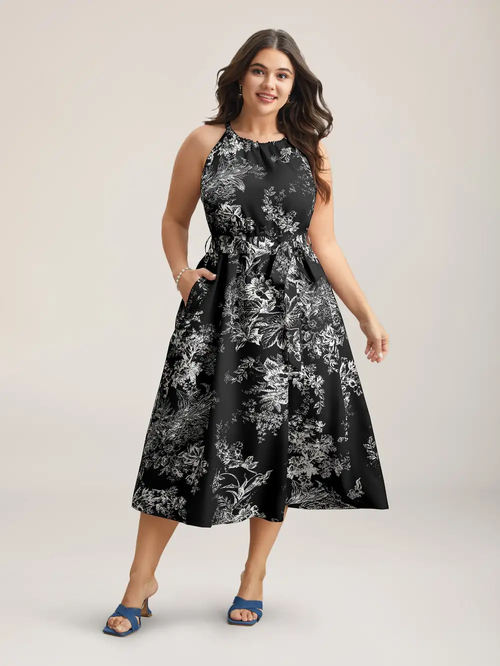 Spring Time Florals Sleeveless Midi Dress