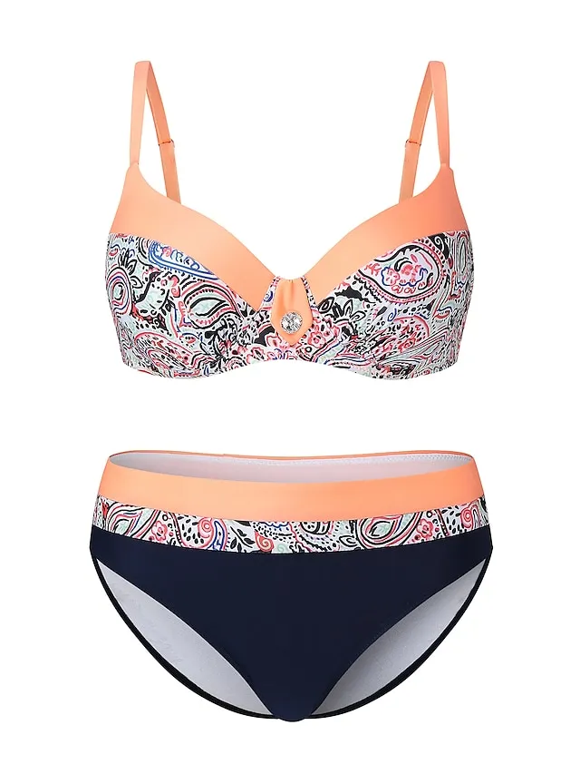 Women's Swimwear Bikini 2 Piece Normal Swimsuit Push Up Sexy Geometric Multicolor Yellow Pink Blue Orange V Wire Bathing Suits Sexy Cute Sexy