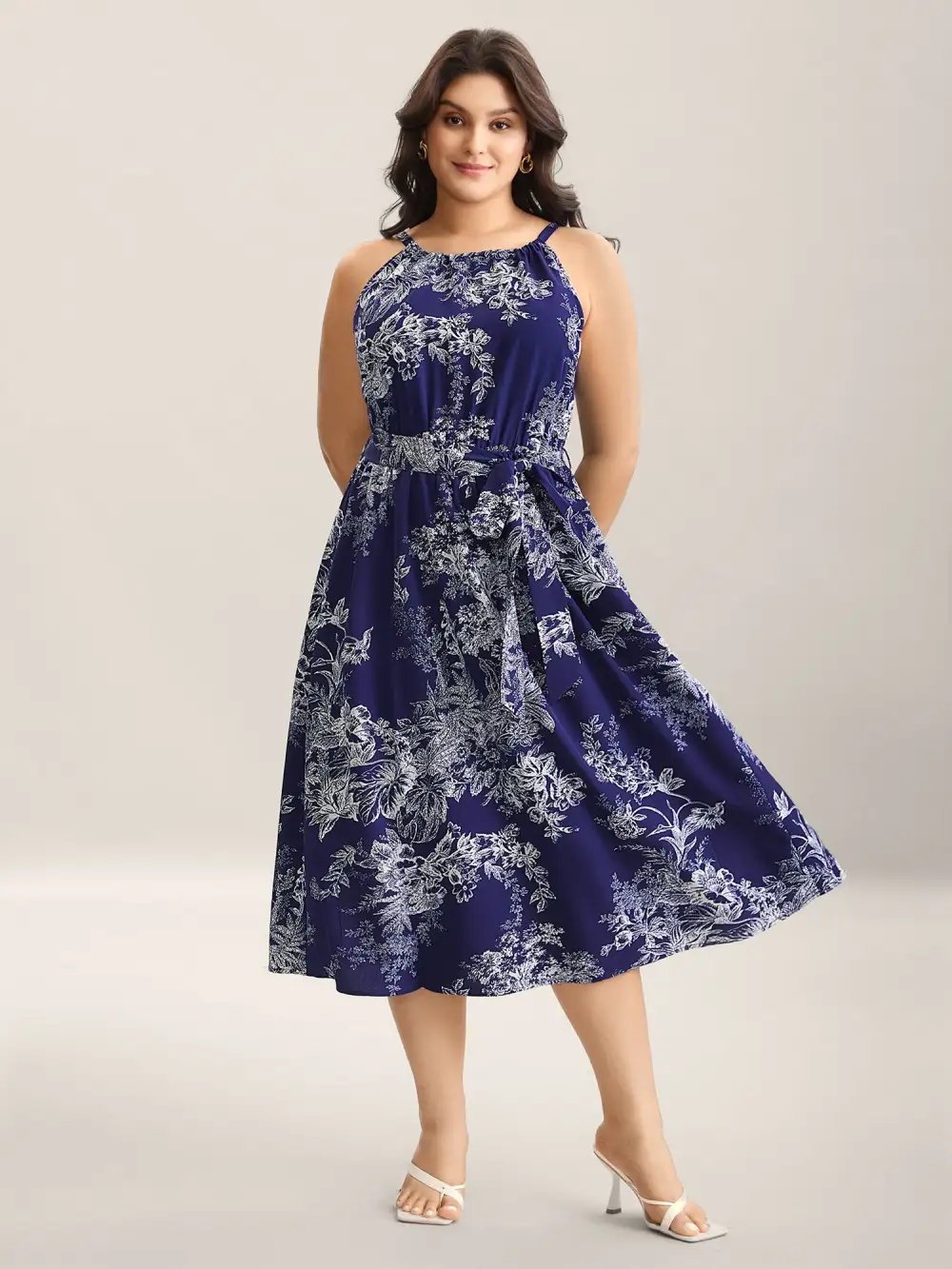 Spring Time Florals Sleeveless Midi Dress