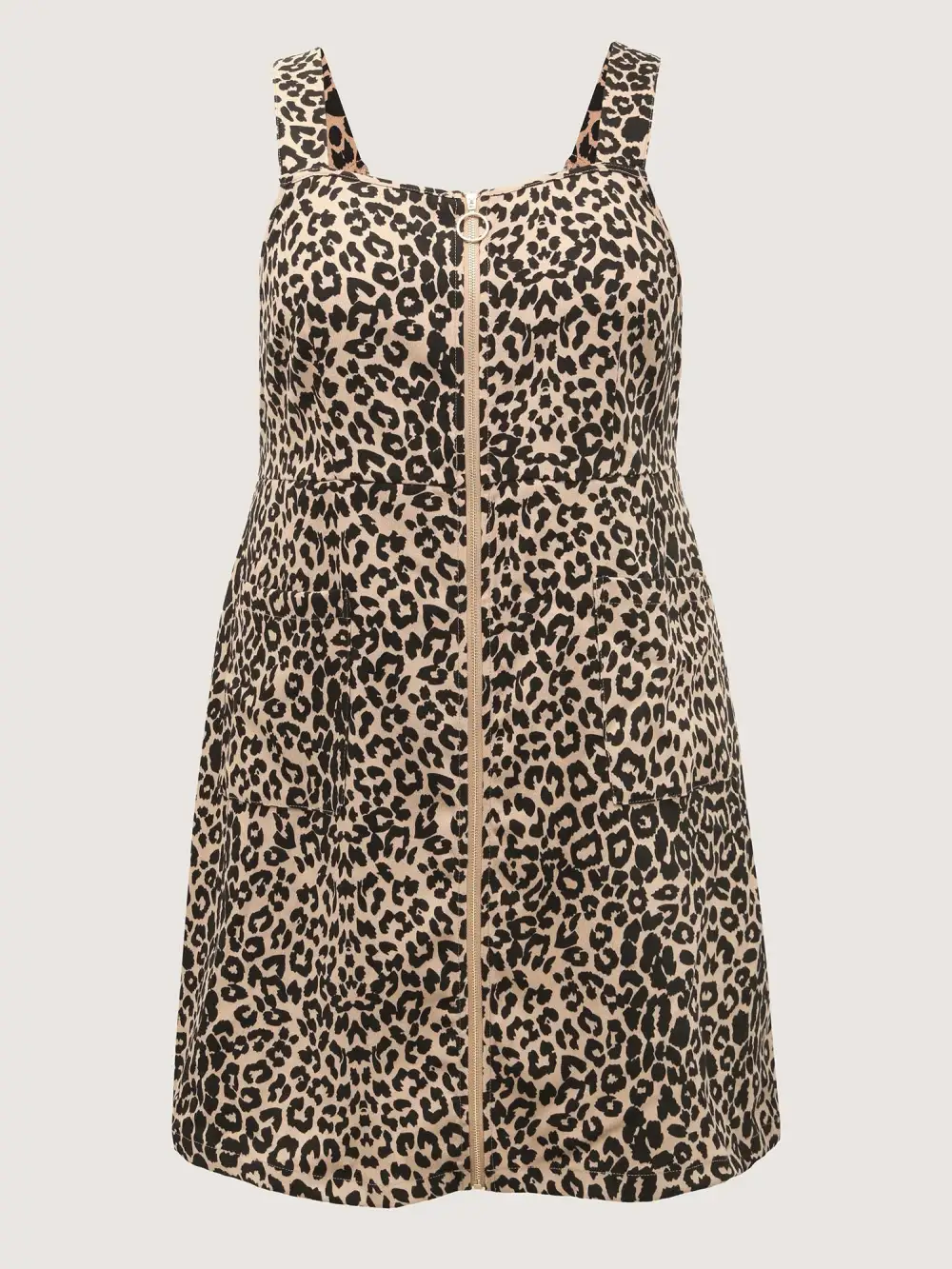 Leopard Print Zipper Front Knee-Length Dress