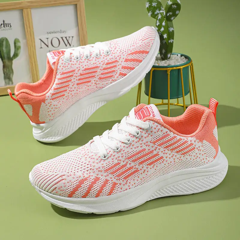 Platform Flats Air Mesh Bandage Shoes Casual Sports Women Pink Sneakers