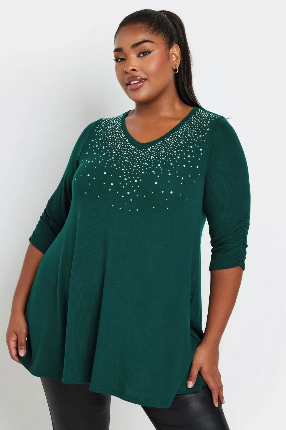YOURS Curve Black Diamante Stud Swing Top