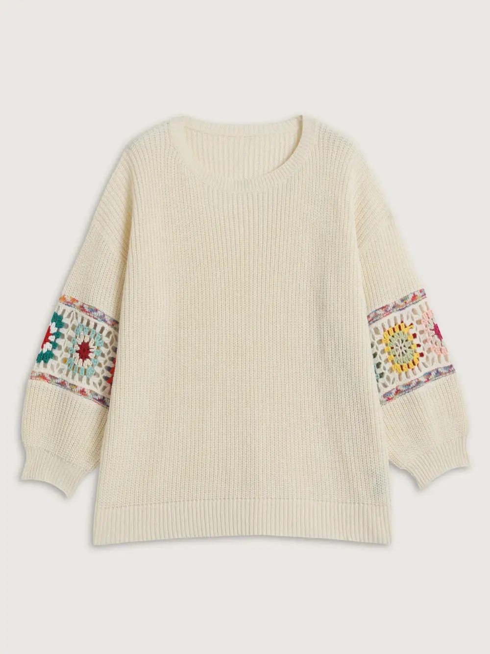 Crochet Floral Sleeve Lace Trim Pullover