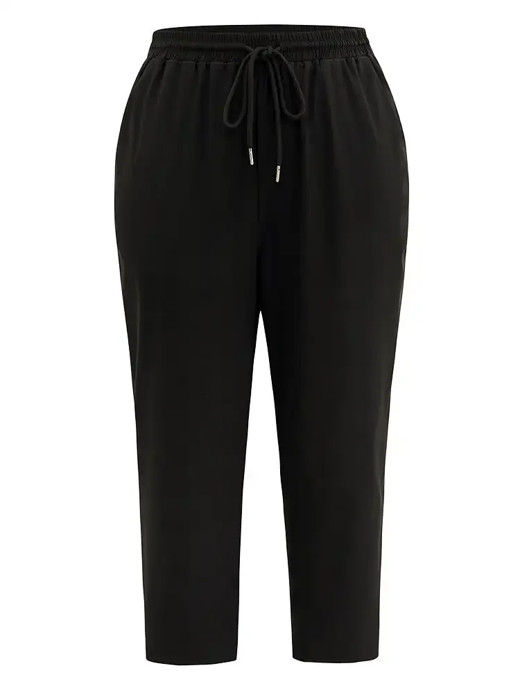 Solid Drawstring Pocket Elastic Waist Pants