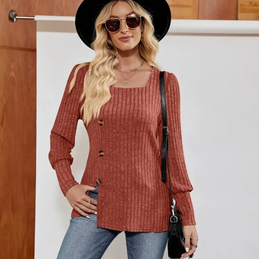 Maud Casual Chic Top with Square Collar