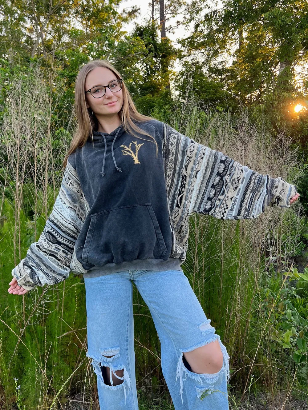 Grey Black Streetwear Leisure Hoodie Sweatshirts