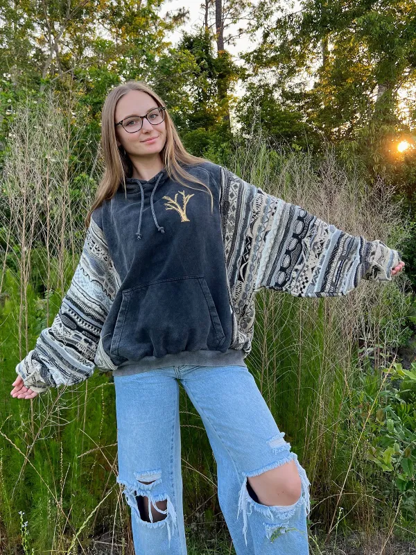 Grey Black Streetwear Leisure Hoodie Sweatshirts