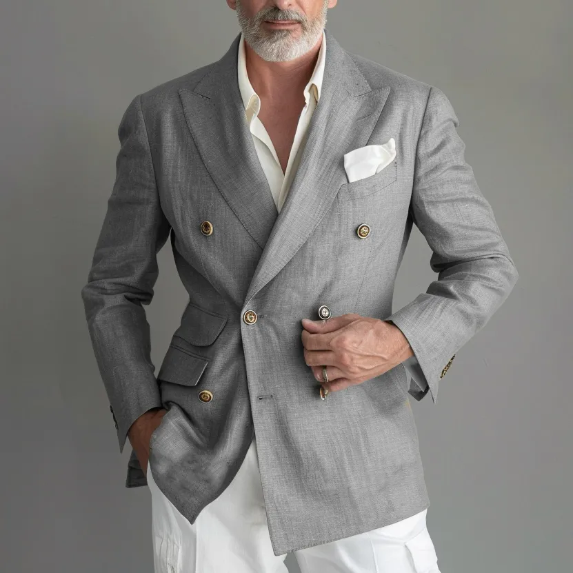 Men's Peak Lapel Double-breasted Plain Blazer
