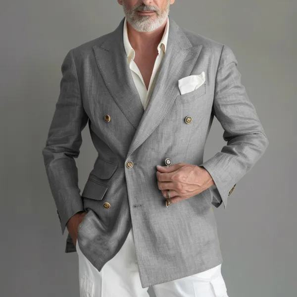 Men's Peak Lapel Double-breasted Plain Blazer