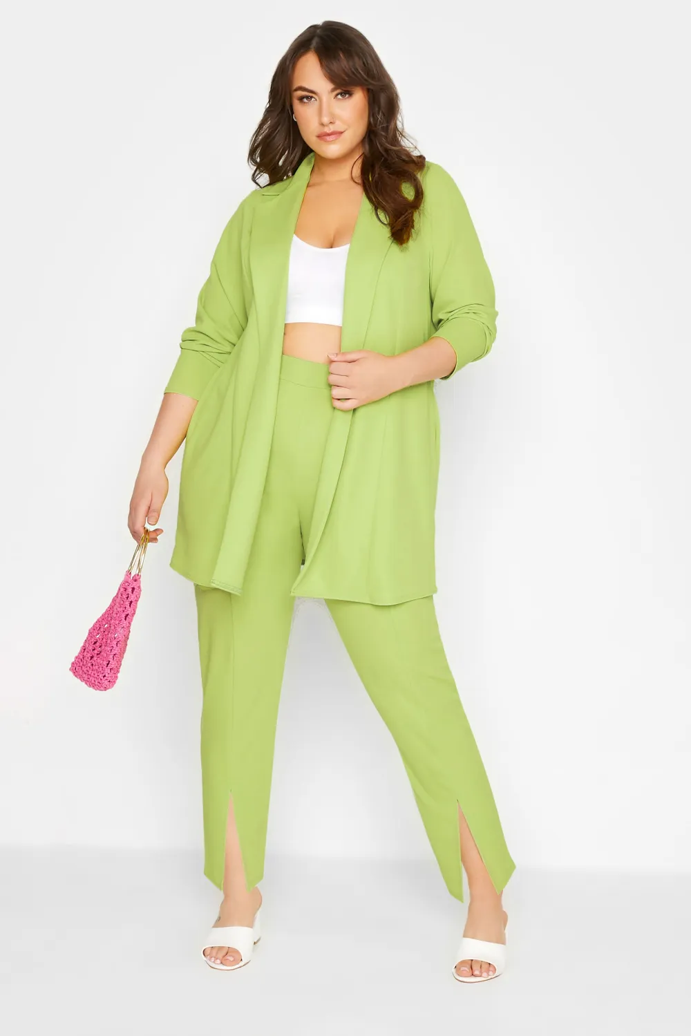 YOURS Curve Hot Pink Split Hem Stretch Tapered Trousers
