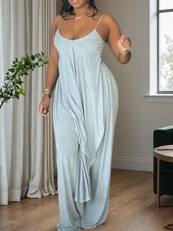 Women's High-Low Cami & Wide-Leg Pants Lounge Set – Soft, Casual, Elastic Waist Fit