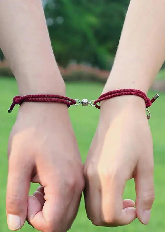 2Pcs Couples Magnetic Matching Braided Rope Bracelet - Deep Blue