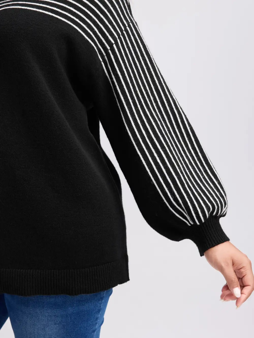 Stripe Boat Neck Balloon Sleeve Pullover