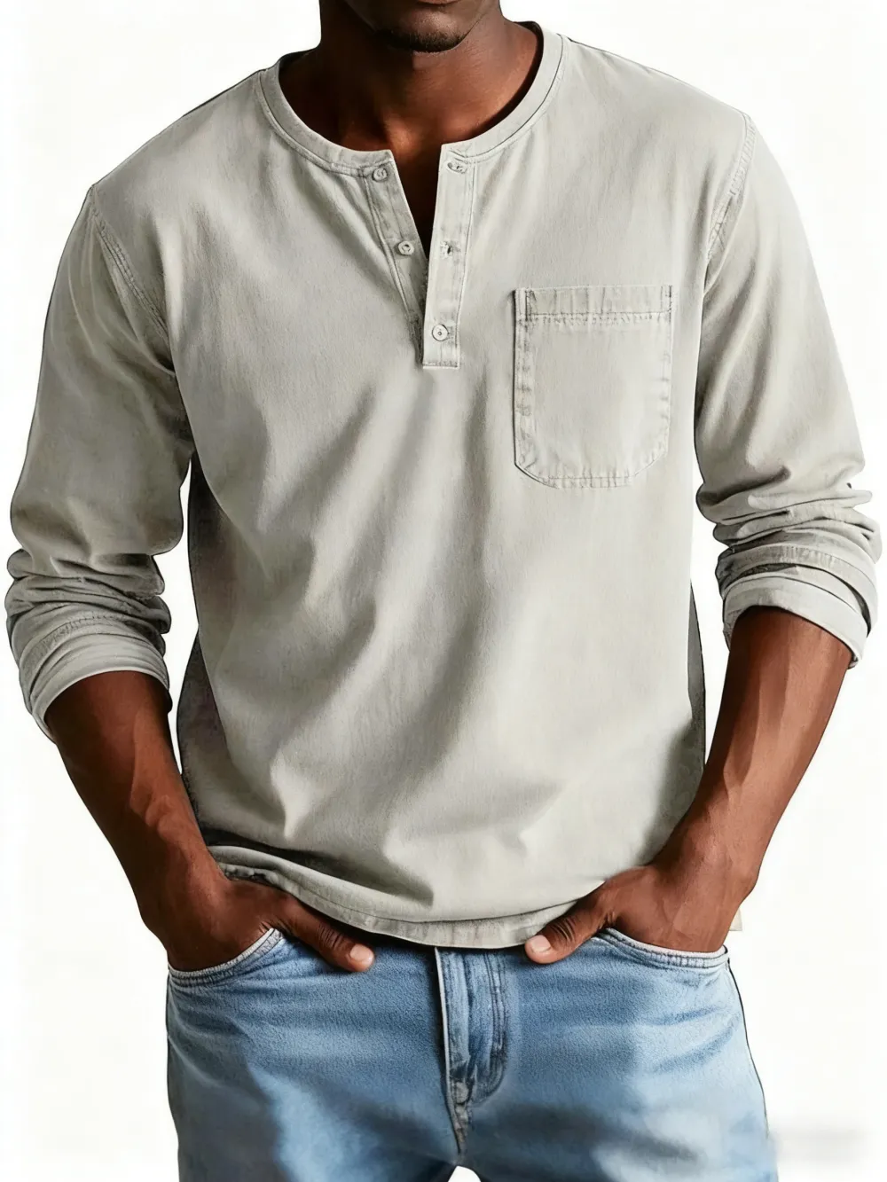 💫Clearance Sale🔥 - Men's Fashion Vintage Distressed Pocket Long Sleeve Henley Shirt