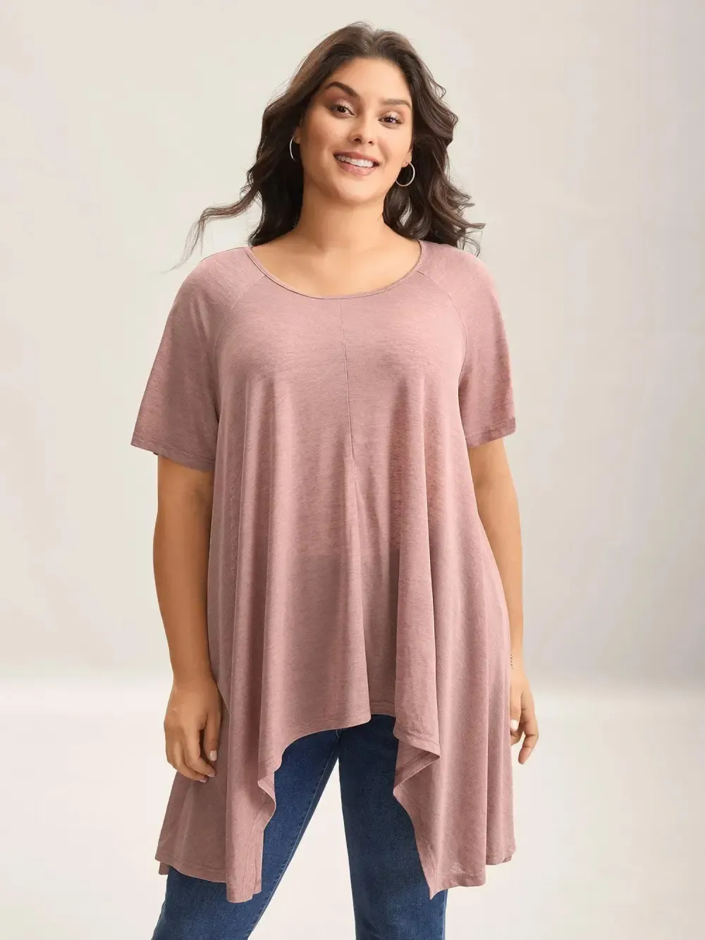 Handkerchief Hem Plain Oversized T-Shirt