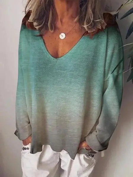 Printed Long Sleeve V Neck Shirts