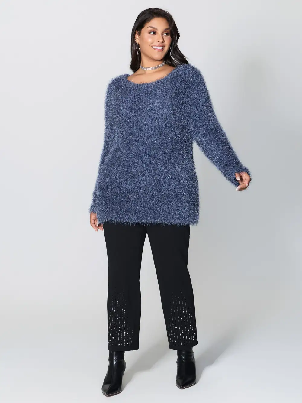 Fuzzy Sparkle Crew Neck Pullover